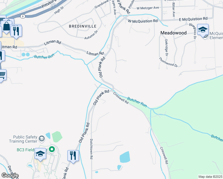 map of restaurants, bars, coffee shops, grocery stores, and more near 103 Crisswell Road in Butler