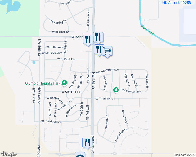 map of restaurants, bars, coffee shops, grocery stores, and more near 2434 West Ramsey Road in Lincoln