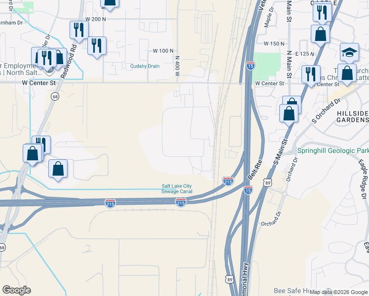 map of restaurants, bars, coffee shops, grocery stores, and more near 333 West Center Street in North Salt Lake