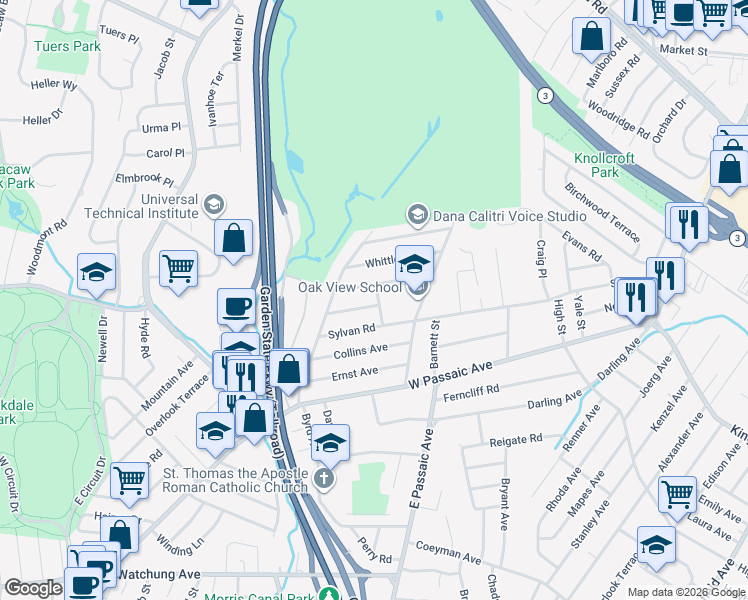 map of restaurants, bars, coffee shops, grocery stores, and more near 140 Demarest Avenue in Bloomfield