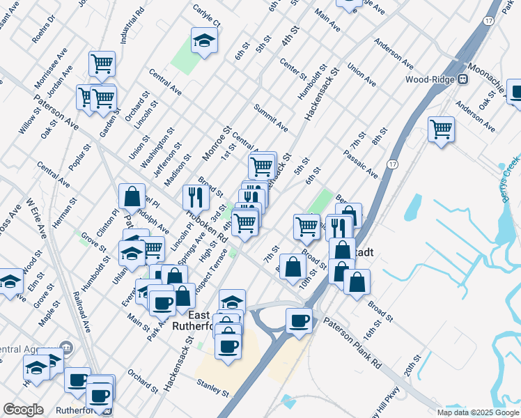 map of restaurants, bars, coffee shops, grocery stores, and more near 418 5th Street in Carlstadt