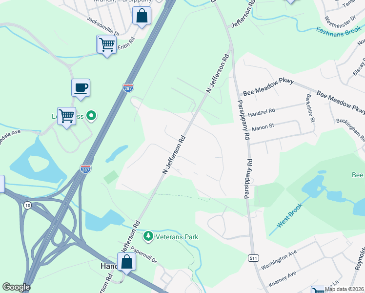 map of restaurants, bars, coffee shops, grocery stores, and more near 68 North Jefferson Road in Hanover