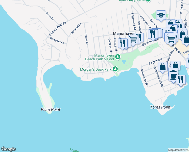 map of restaurants, bars, coffee shops, grocery stores, and more near 73 Orchard Beach Boulevard in Port Washington