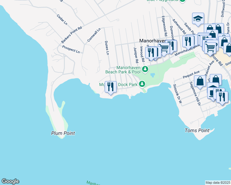 map of restaurants, bars, coffee shops, grocery stores, and more near 73 Orchard Beach Boulevard in Port Washington