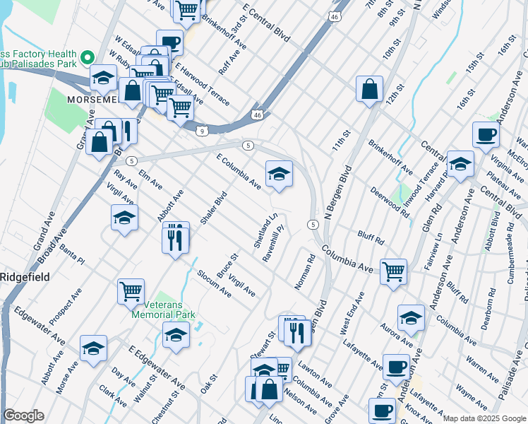 map of restaurants, bars, coffee shops, grocery stores, and more near 645 Maple Avenue in Ridgefield