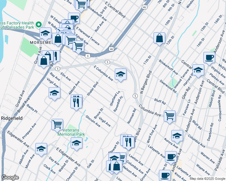 map of restaurants, bars, coffee shops, grocery stores, and more near 645 Maple Avenue in Ridgefield