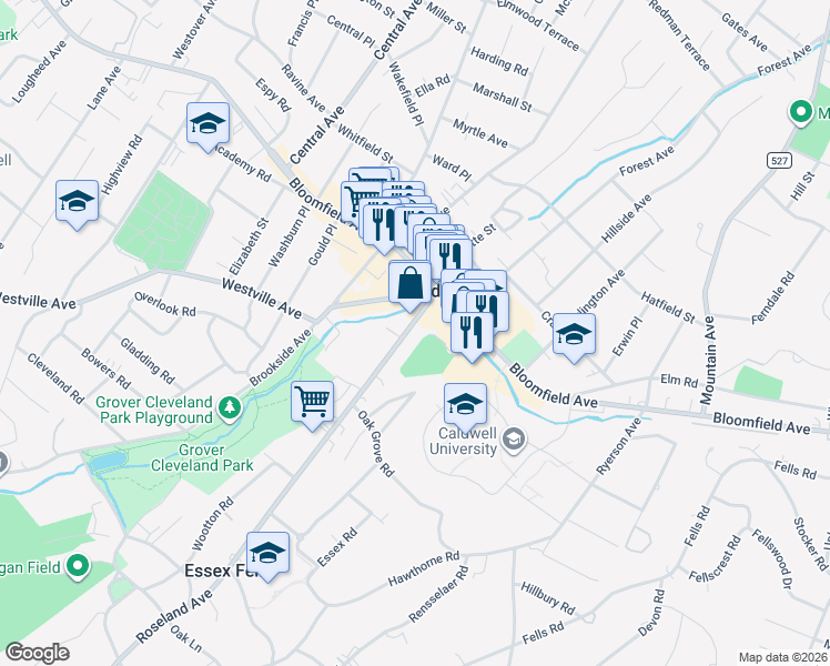 map of restaurants, bars, coffee shops, grocery stores, and more near 40 Roseland Avenue in Caldwell