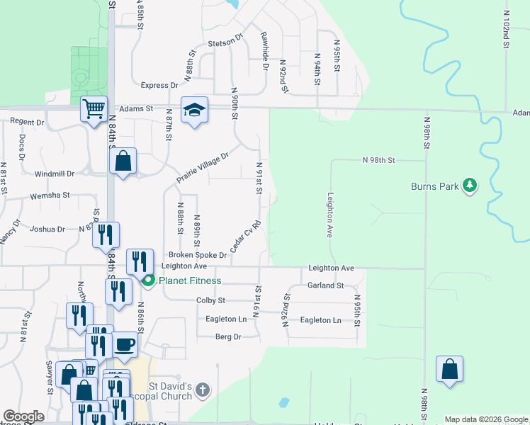 map of restaurants, bars, coffee shops, grocery stores, and more near 2519 Cedar Cove Road in Lincoln
