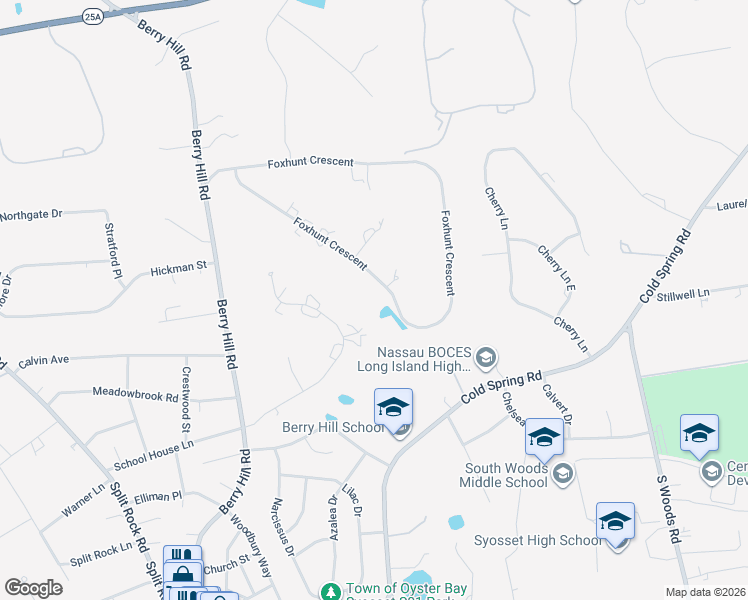 map of restaurants, bars, coffee shops, grocery stores, and more near 160 Foxhunt Crescent East in Syosset