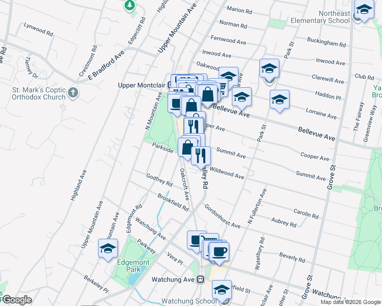 map of restaurants, bars, coffee shops, grocery stores, and more near 522 Valley Road in Montclair