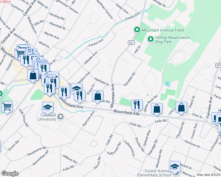 map of restaurants, bars, coffee shops, grocery stores, and more near 29 Mountain Avenue in Caldwell