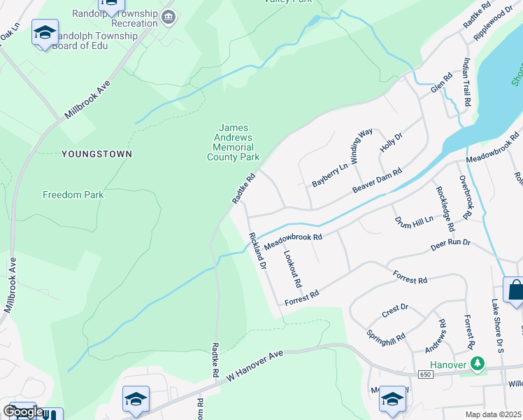 map of restaurants, bars, coffee shops, grocery stores, and more near 65 Beaver Dam Road in Randolph