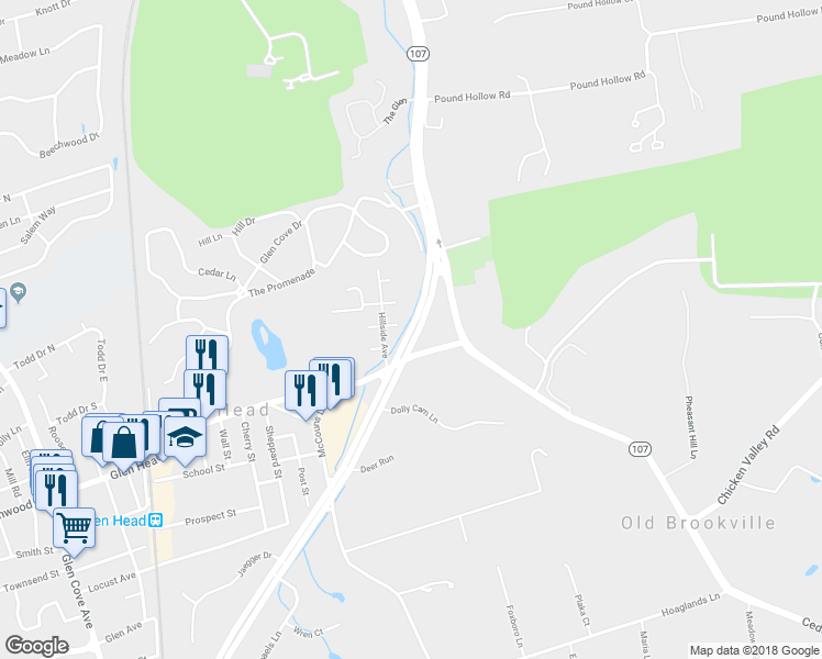map of restaurants, bars, coffee shops, grocery stores, and more near 594 Glen Cove Road in Glen Head