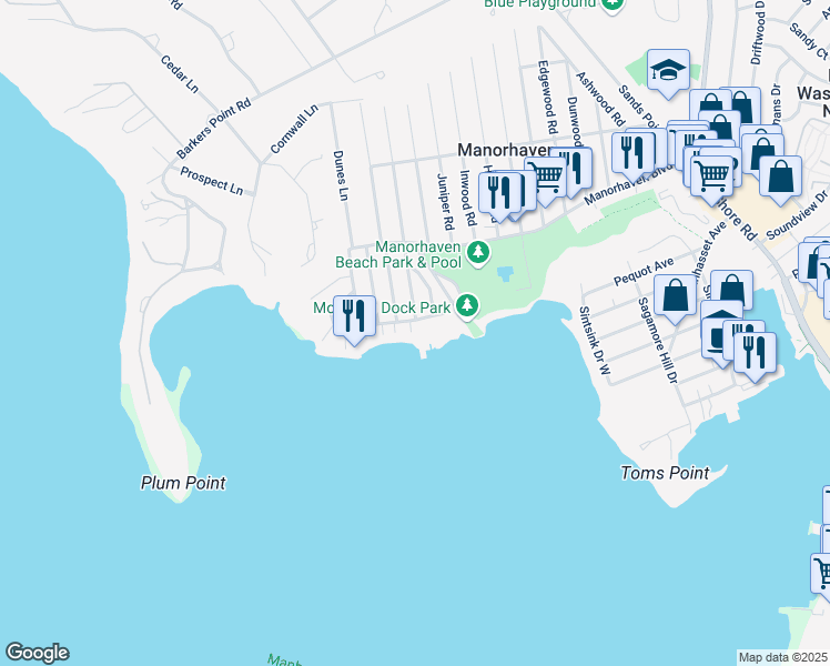 map of restaurants, bars, coffee shops, grocery stores, and more near 7 The Quarter Deck in Manorhaven