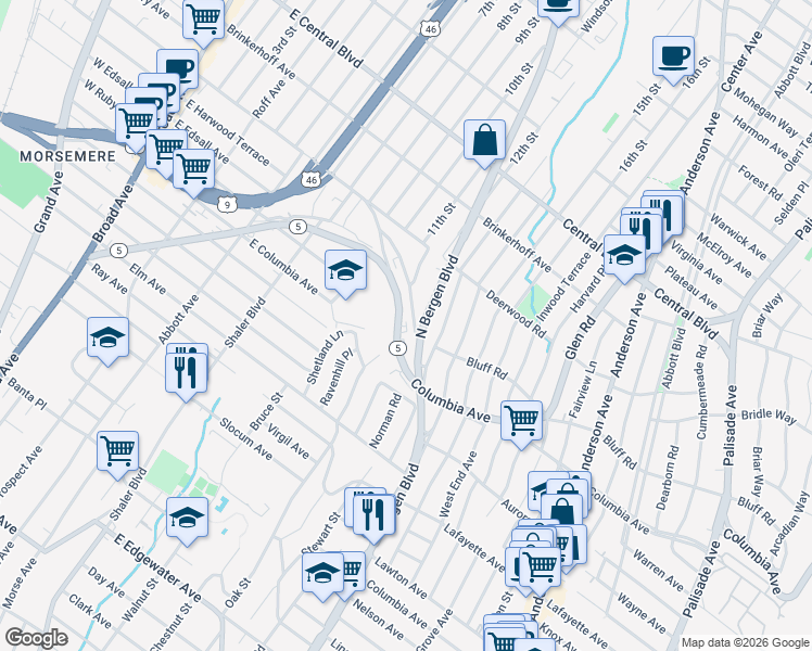map of restaurants, bars, coffee shops, grocery stores, and more near in Palisades Park