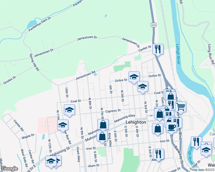 map of restaurants, bars, coffee shops, grocery stores, and more near 360 North 6th Street in Lehighton