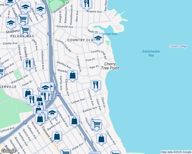 map of restaurants, bars, coffee shops, grocery stores, and more near 3298 Campbell Drive in Bronx