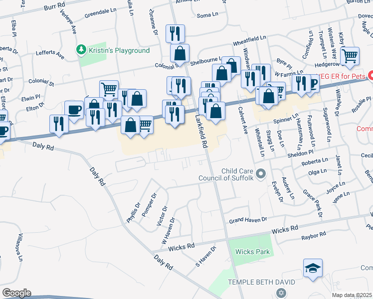 map of restaurants, bars, coffee shops, grocery stores, and more near 6 Doyle Court in East Northport