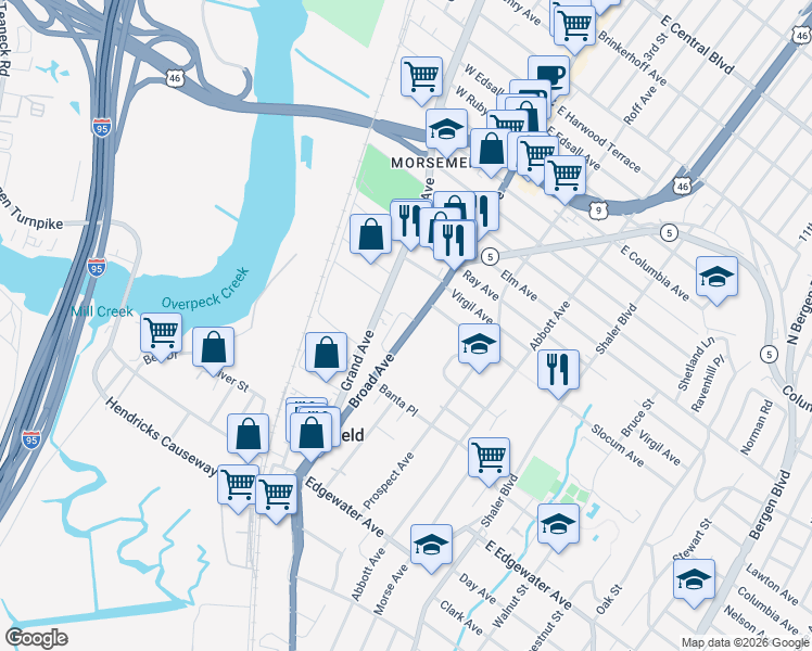 map of restaurants, bars, coffee shops, grocery stores, and more near 726 Broad Avenue in Ridgefield