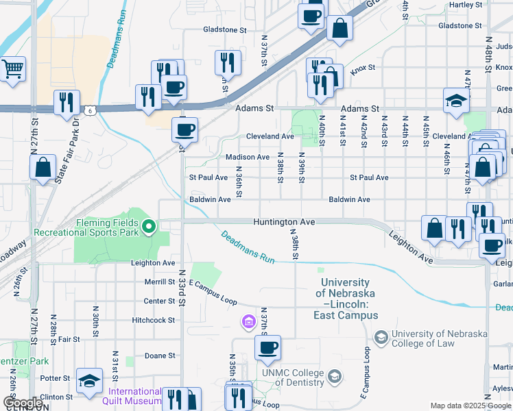 map of restaurants, bars, coffee shops, grocery stores, and more near in Lincoln