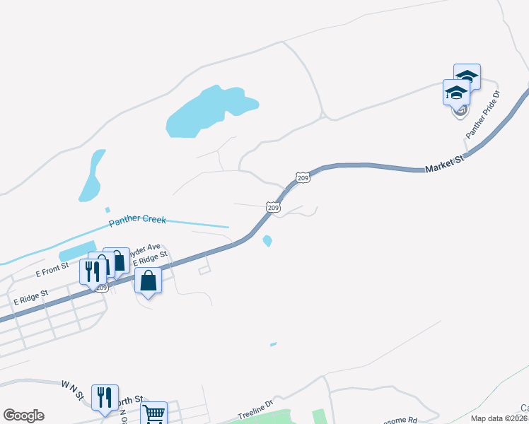 map of restaurants, bars, coffee shops, grocery stores, and more near 28 Andrewsville Street in Lansford