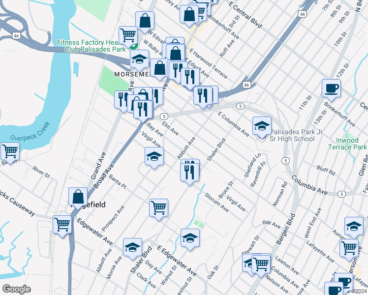 map of restaurants, bars, coffee shops, grocery stores, and more near 883 Virgil Avenue in Ridgefield