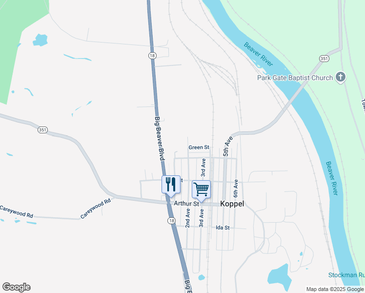 map of restaurants, bars, coffee shops, grocery stores, and more near 2226 2nd Avenue in Koppel