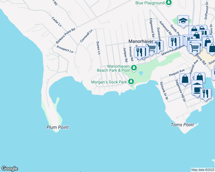 map of restaurants, bars, coffee shops, grocery stores, and more near 73 Orchard Beach Boulevard in Port Washington