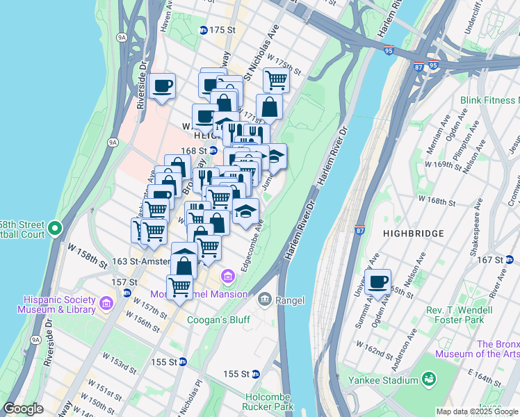 map of restaurants, bars, coffee shops, grocery stores, and more near in New York