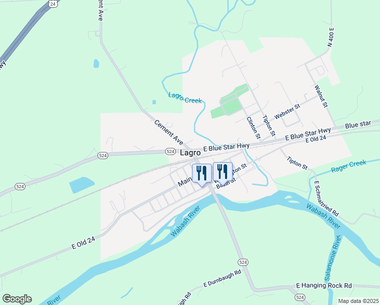 map of restaurants, bars, coffee shops, grocery stores, and more near in Lagro