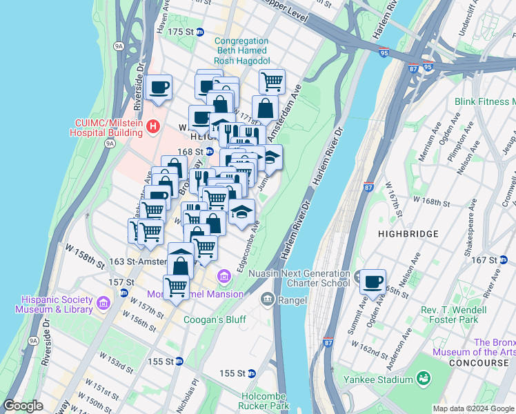 map of restaurants, bars, coffee shops, grocery stores, and more near in New York