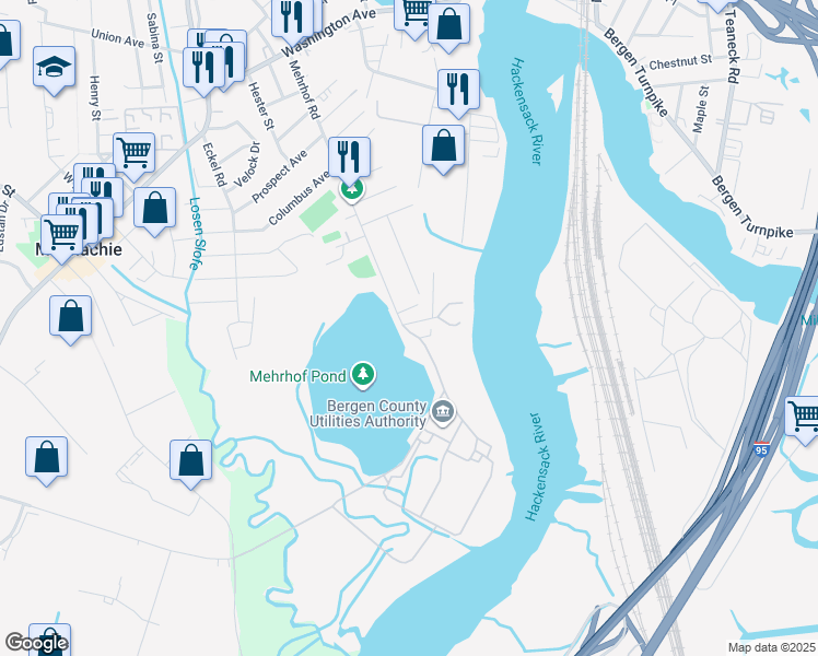 map of restaurants, bars, coffee shops, grocery stores, and more near 298 Mehrhof Road in Little Ferry