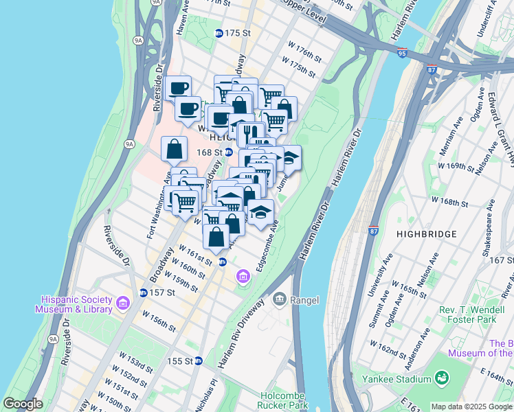 map of restaurants, bars, coffee shops, grocery stores, and more near in New York