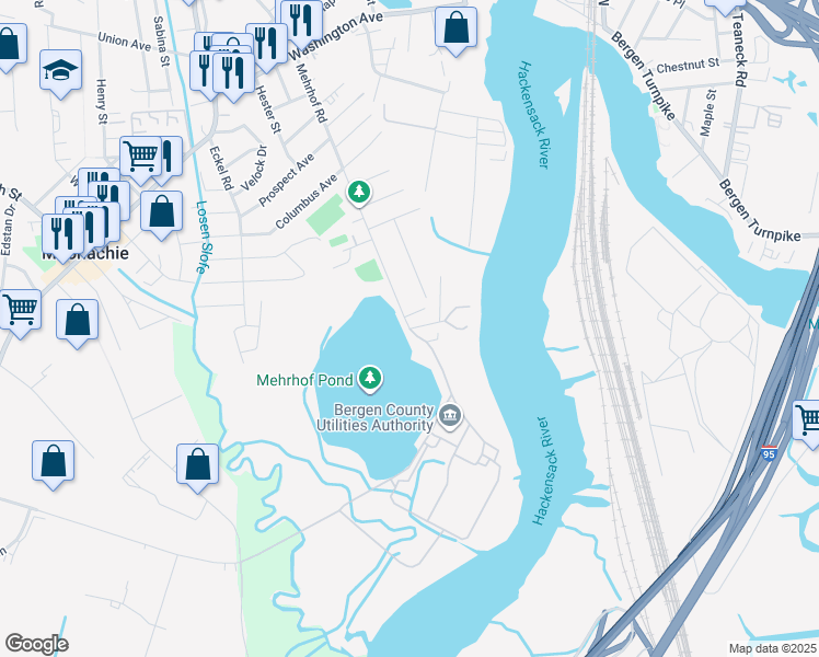 map of restaurants, bars, coffee shops, grocery stores, and more near 298 Mehrhof Road in Little Ferry