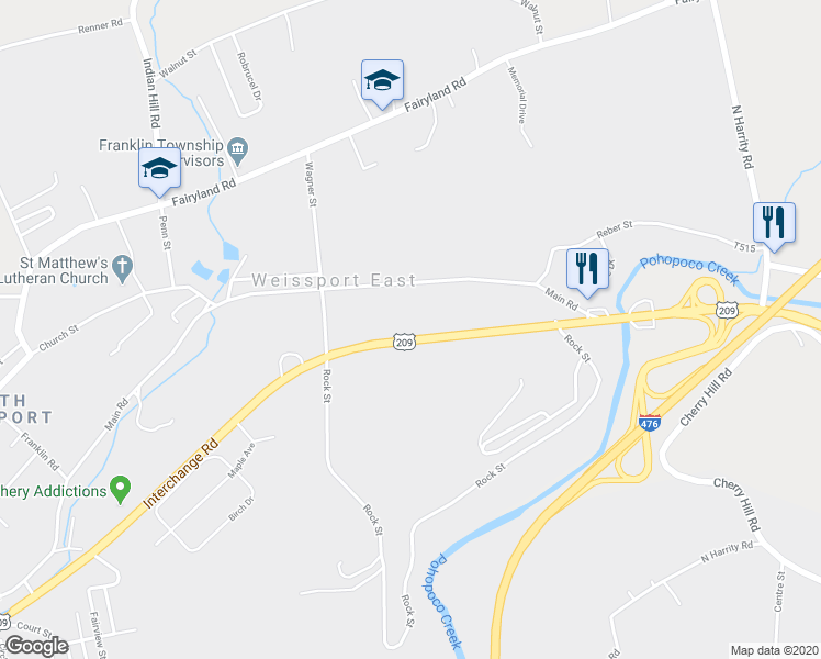 map of restaurants, bars, coffee shops, grocery stores, and more near 1108 Interchange Road in Lehighton