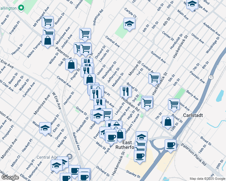 map of restaurants, bars, coffee shops, grocery stores, and more near 314 Madison Street in Carlstadt