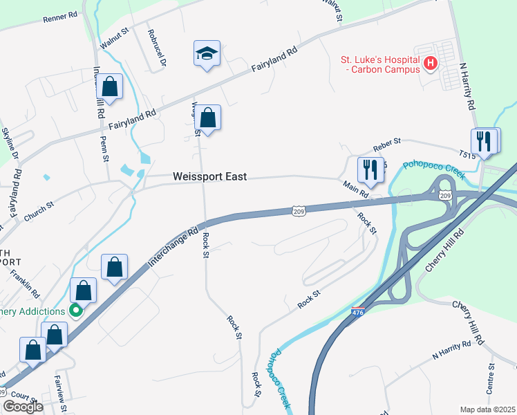 map of restaurants, bars, coffee shops, grocery stores, and more near 1108 Interchange Road in Lehighton
