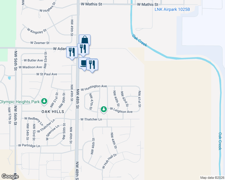 map of restaurants, bars, coffee shops, grocery stores, and more near 4440 West Huntington Avenue in Lincoln