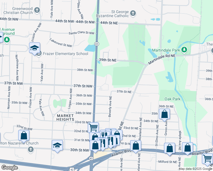 map of restaurants, bars, coffee shops, grocery stores, and more near 3609 Vicary Square Northeast in Canton