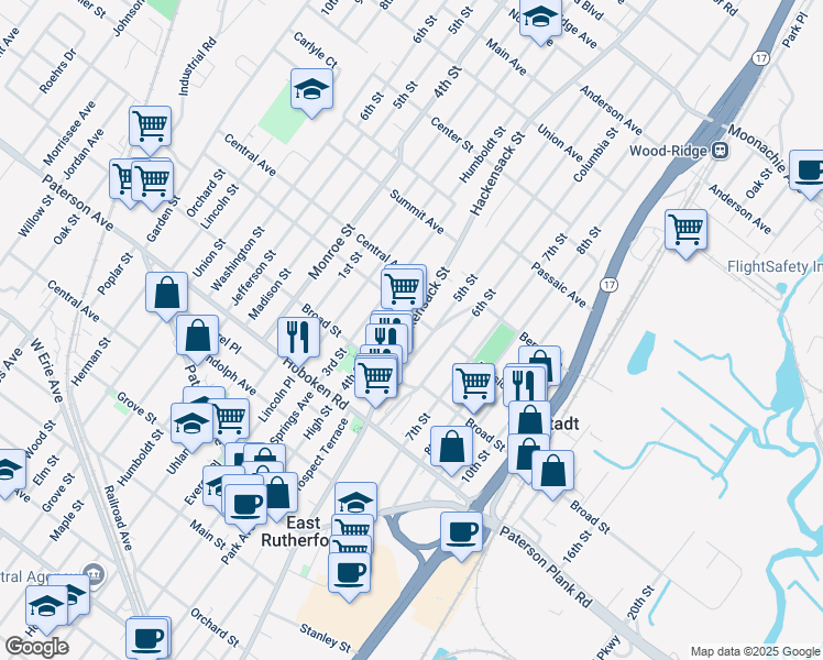 map of restaurants, bars, coffee shops, grocery stores, and more near 446 Hackensack Street in Carlstadt