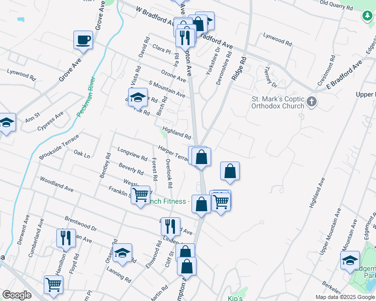map of restaurants, bars, coffee shops, grocery stores, and more near 9 Highland Road in Cedar Grove