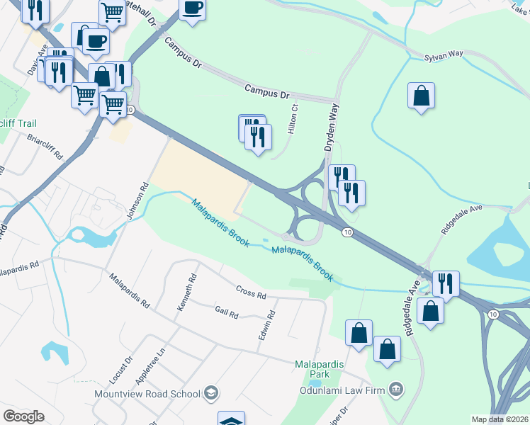 map of restaurants, bars, coffee shops, grocery stores, and more near State Highway 10 in Parsippany-Troy Hills