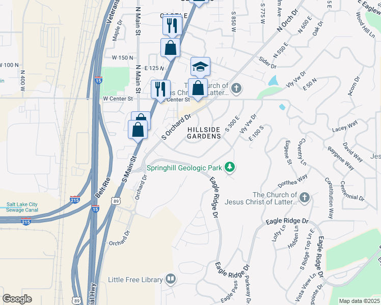 map of restaurants, bars, coffee shops, grocery stores, and more near 175 East 175 South in North Salt Lake