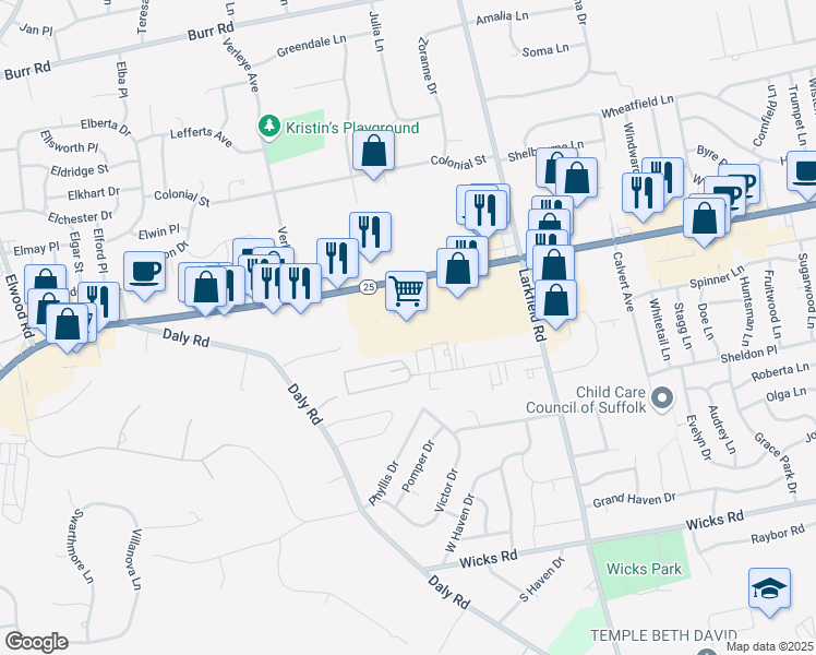map of restaurants, bars, coffee shops, grocery stores, and more near 3126 Jericho Turnpike in East Northport