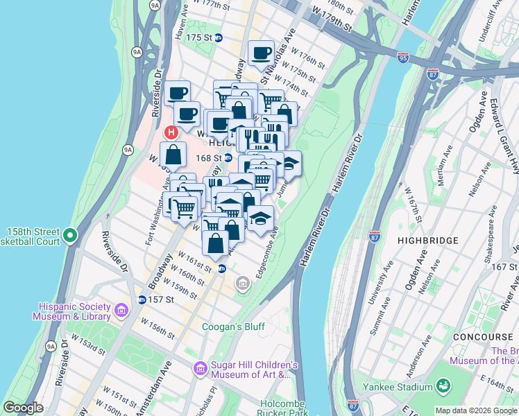 map of restaurants, bars, coffee shops, grocery stores, and more near in New York