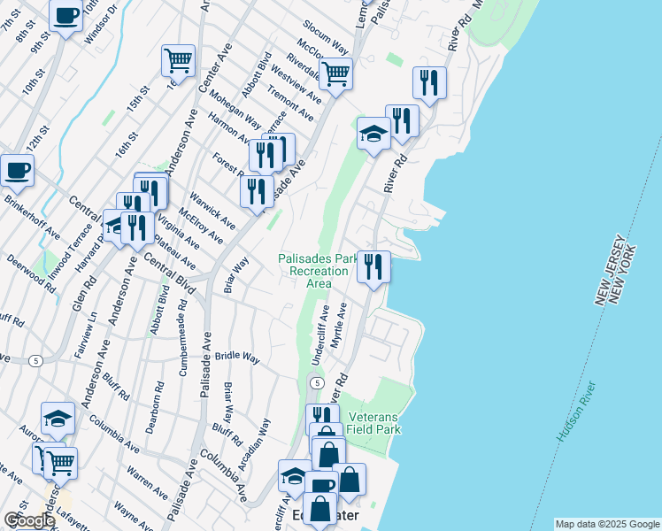 map of restaurants, bars, coffee shops, grocery stores, and more near 692 Undercliff Avenue in Edgewater