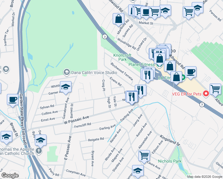 map of restaurants, bars, coffee shops, grocery stores, and more near 31 Craig Place in Bloomfield