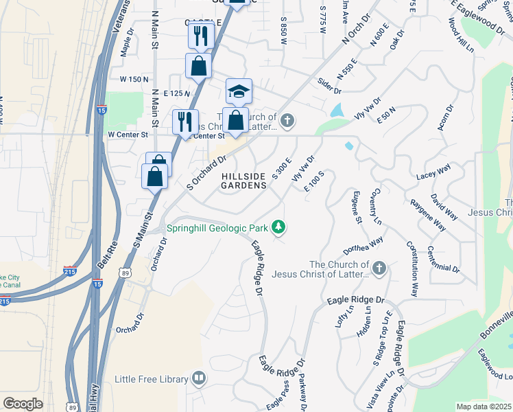 map of restaurants, bars, coffee shops, grocery stores, and more near 166 South 300 East in North Salt Lake