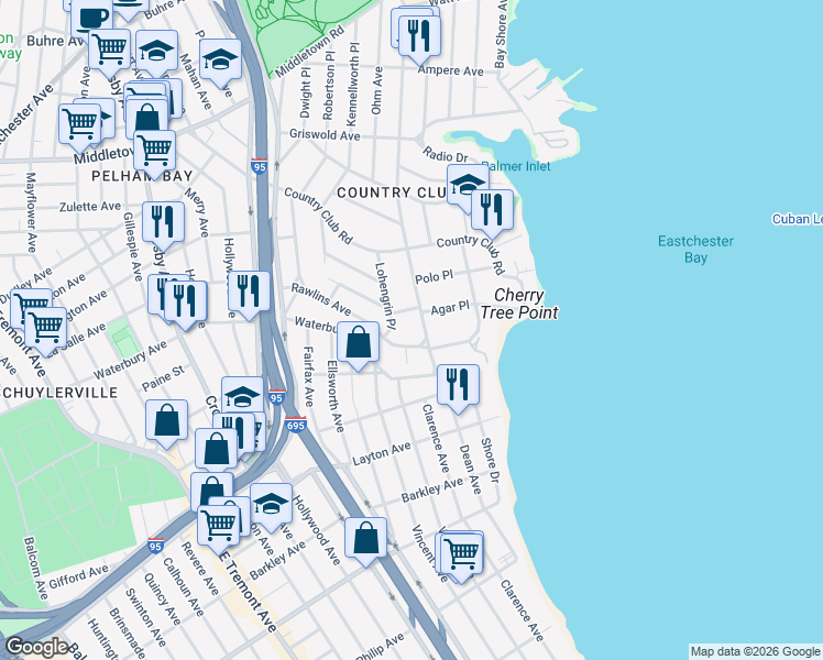 map of restaurants, bars, coffee shops, grocery stores, and more near in The Bronx