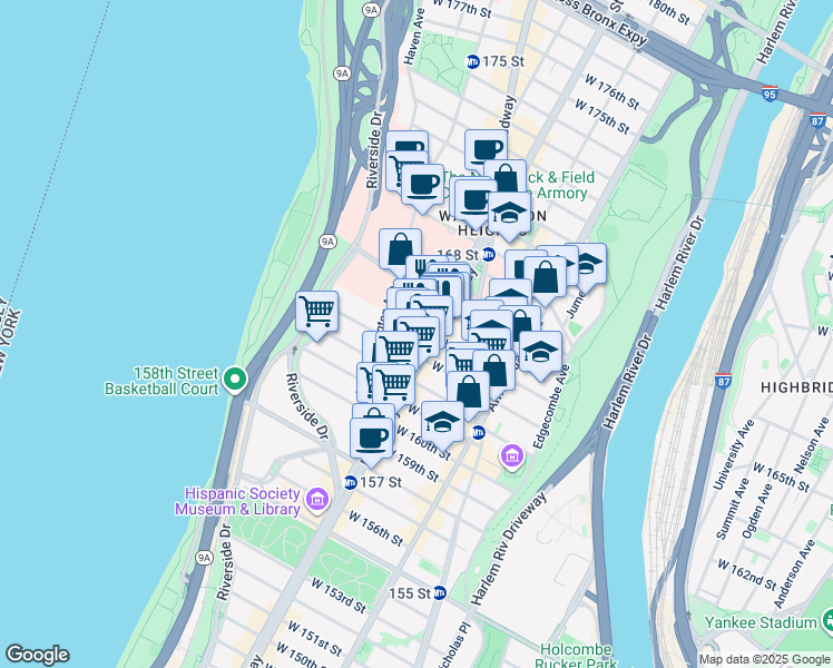 map of restaurants, bars, coffee shops, grocery stores, and more near in New York